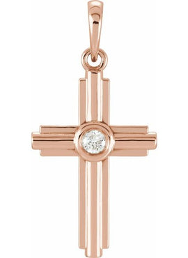 14K Rose Gold .06 CT Natural Diamond Cross Pendant