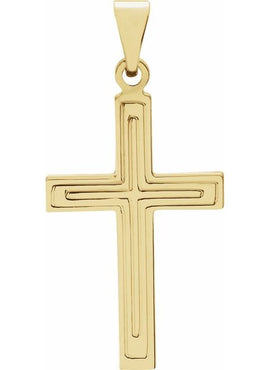 14K Yellow Gold 36.8x17.7 mm Grooved Cross Pendant