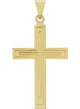 14K Yellow Gold 36.8x17.7 mm Grooved Cross Pendant