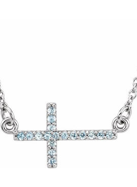 14K White Gold .07 CTW Natural Diamond Sideways Cross 16-18