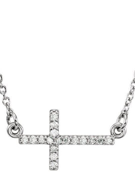 14K White Gold .07 CTW Natural Diamond Sideways Cross 16-18