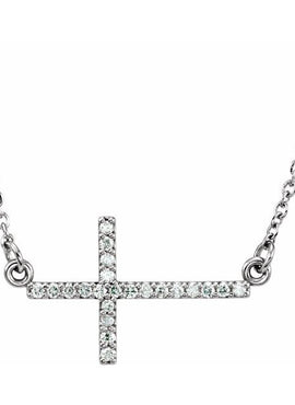 14K White Gold .07 CTW Natural Diamond Sideways Cross 16-18