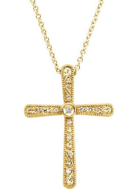 14K Yellow Gold .05 CTW Natural Diamond Cross 18