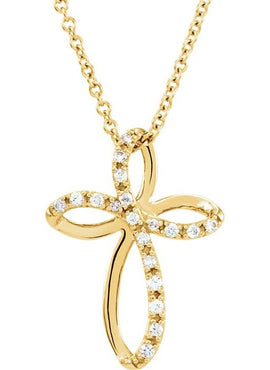 14K Yellow Gold 1/10 CTW Natural Diamond Cross 18