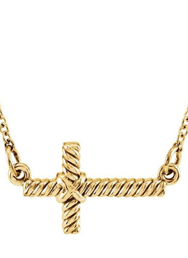 14K White Gold Sideways Rope Cross 16 1/2