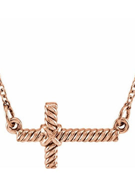 14K White Gold Sideways Rope Cross 16 1/2