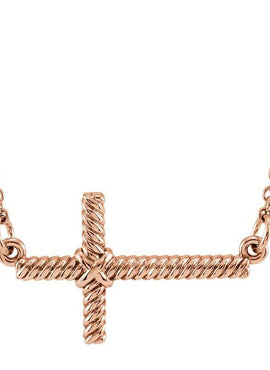 14K White Gold Sideways Rope Cross 16 1/2