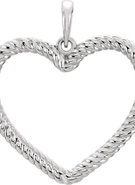 14K White Gold Rope Heart Pendant