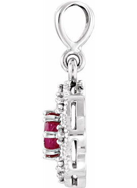 14K White Gold Natural Ruby & .06 CTW Natural Diamond Halo-Style Pendant