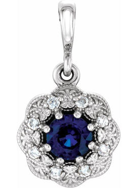 14K White Gold Natural Blue Sapphire & .06 CTW Natural Diamond Pendant