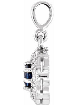 14K White Gold Natural Blue Sapphire & .06 CTW Natural Diamond Pendant