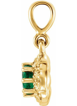14K Yellow Gold Natural Emerald & .04 CTW Natural Diamond Halo-Style Pendant