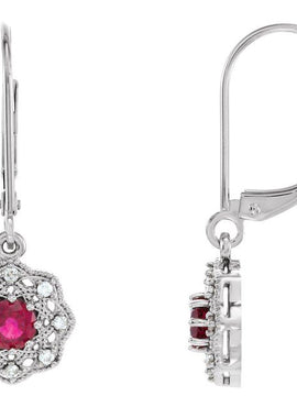 14K White Gold Natural Ruby & 1/10 CTW Natural Diamond Halo-Style Earrings