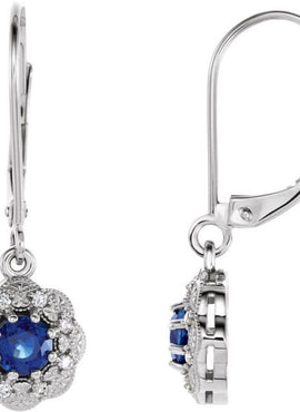 14K White Gold Natural Blue Sapphire & 1/10 CTW Natural Diamond Halo-Style Earrings