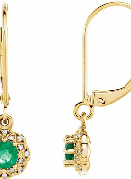 14K White Gold Natural Emerald & .08 CTW Natural Diamond Earrings