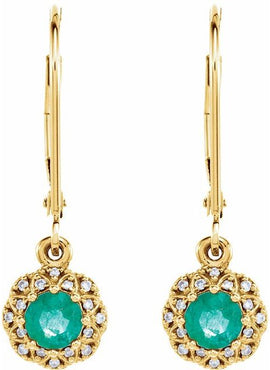 14K White Gold Natural Emerald & .08 CTW Natural Diamond Earrings
