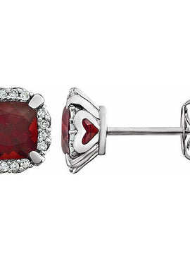 14K White Gold Natural Mozambique Garnet & 1/10 CTW Natural Diamond Earrings