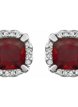 14K White Gold Natural Mozambique Garnet & 1/10 CTW Natural Diamond Earrings