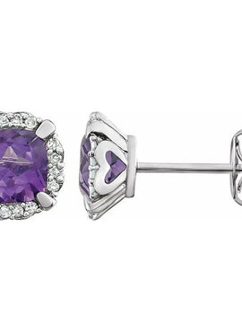 14K White Gold Natural Mozambique Garnet & 1/10 CTW Natural Diamond Earrings