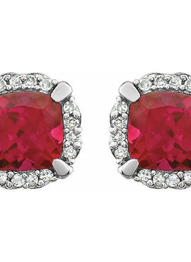 14K White Gold Natural Mozambique Garnet & 1/10 CTW Natural Diamond Earrings