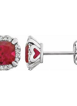 14K White Gold Natural Mozambique Garnet & 1/10 CTW Natural Diamond Earrings