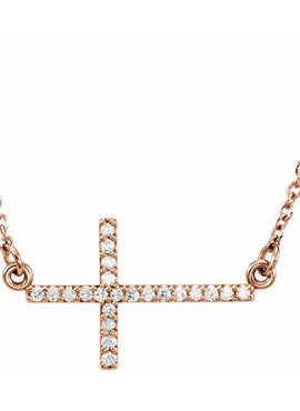 14K White Gold .07 CTW Natural Diamond Sideways Cross 16-18