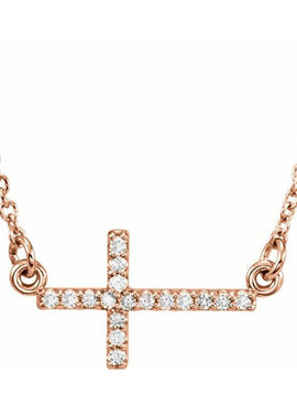 14K White Gold .07 CTW Natural Diamond Sideways Cross 16-18