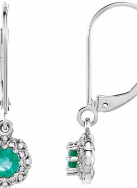 14K White Gold Natural Emerald & .08 CTW Natural Diamond Earrings