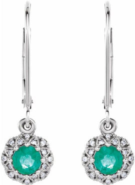 14K White Gold Natural Emerald & .08 CTW Natural Diamond Earrings