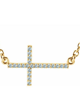 14K White Gold .07 CTW Natural Diamond Sideways Cross 16-18