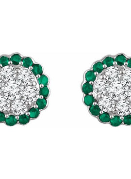 14K White Gold Natural Emerald & 5/8 CTW Natural Diamond Earrings