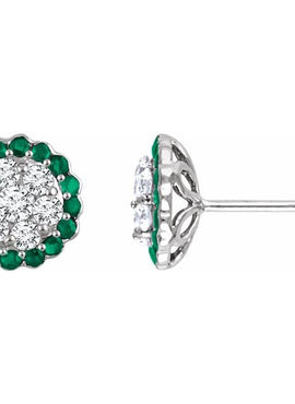 14K White Gold Natural Emerald & 5/8 CTW Natural Diamond Earrings