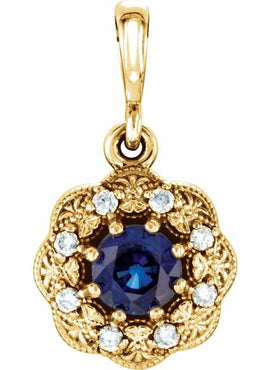 14K White Gold Natural Blue Sapphire & .06 CTW Natural Diamond Pendant
