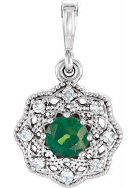 14K White Gold Natural Ruby & .06 CTW Natural Diamond Halo-Style Pendant