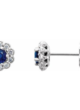 14K Yellow Gold 3.2 mm Natural Blue Sapphire & 1/8 CTW Natural Diamond Earrings
