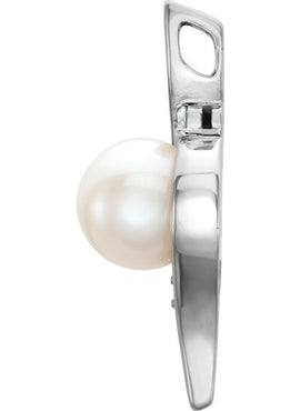14K White Gold Cultured White Freshwater Pearl & .03 CTW Natural Diamond Pendant