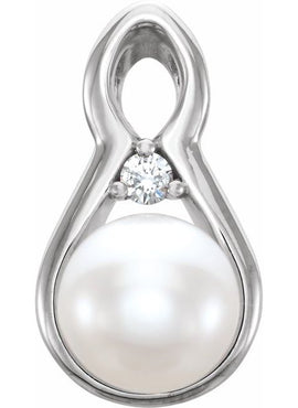 14K White Gold Cultured White Freshwater Pearl & .03 CTW Natural Diamond Pendant
