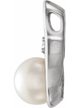 14K White Gold Cultured White Freshwater Pearl & .03 CTW Natural Diamond Pendant