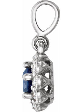 14K White Gold Natural Blue Sapphire & 1/8 CTW Natural Diamond Pendant