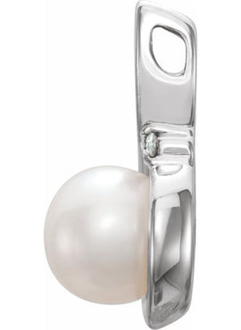 14K White Gold Cultured White Freshwater Pearl & .015 CT Natural Diamond Pendant