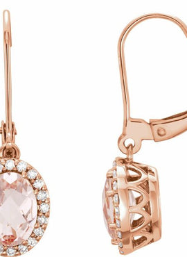 14K Rose Gold Natural Pink Morganite & 1/5 CTW Natural Diamond Earrings
