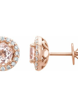 14K Rose Gold Natural Pink Morganite & 1/5 CTW Natural Diamond Earrings