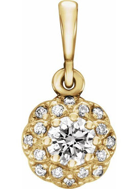 14K Yellow Gold Natural Emerald & .04 CTW Natural Diamond Halo-Style Pendant