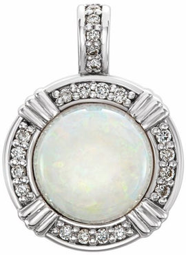 14K White Gold Natural White Opal & 1/10 CTW Natural Diamond Pendant
