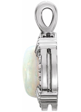 14K White Gold Natural White Opal & 1/10 CTW Natural Diamond Pendant