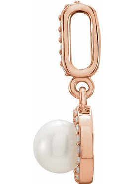 14K Yellow Gold Cultured White Freshwater Pearl & .06 CTW Natural Diamond Pendant