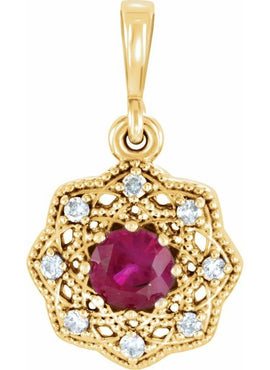 14K White Gold Natural Ruby & .06 CTW Natural Diamond Halo-Style Pendant
