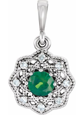 14K White Gold Natural Ruby & .06 CTW Natural Diamond Halo-Style Pendant