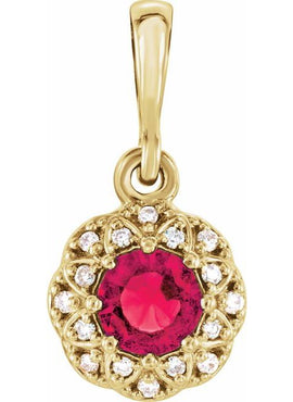 14K Yellow Gold Natural Emerald & .04 CTW Natural Diamond Halo-Style Pendant