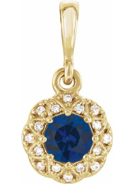 14K Yellow Gold Natural Emerald & .04 CTW Natural Diamond Halo-Style Pendant